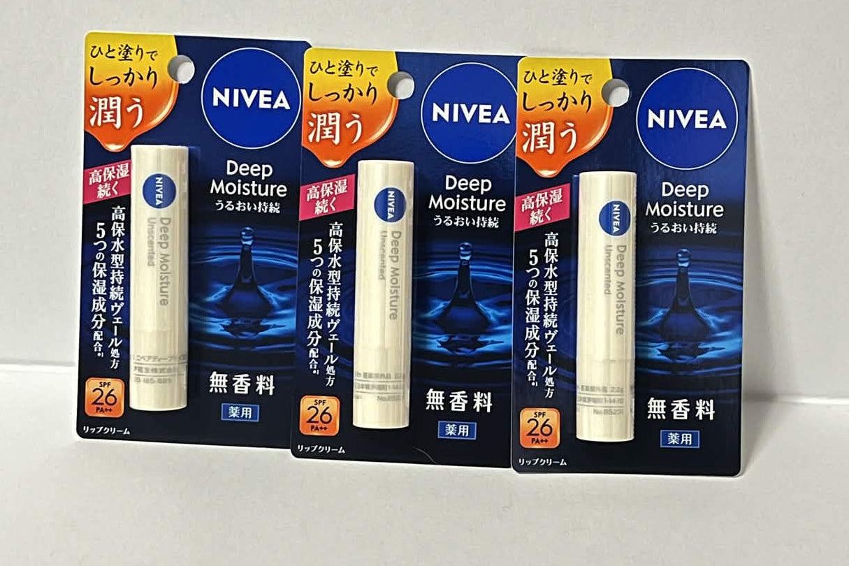 NIVEA Deep Moisture Lip Balm Kao 3-Pack Japan New